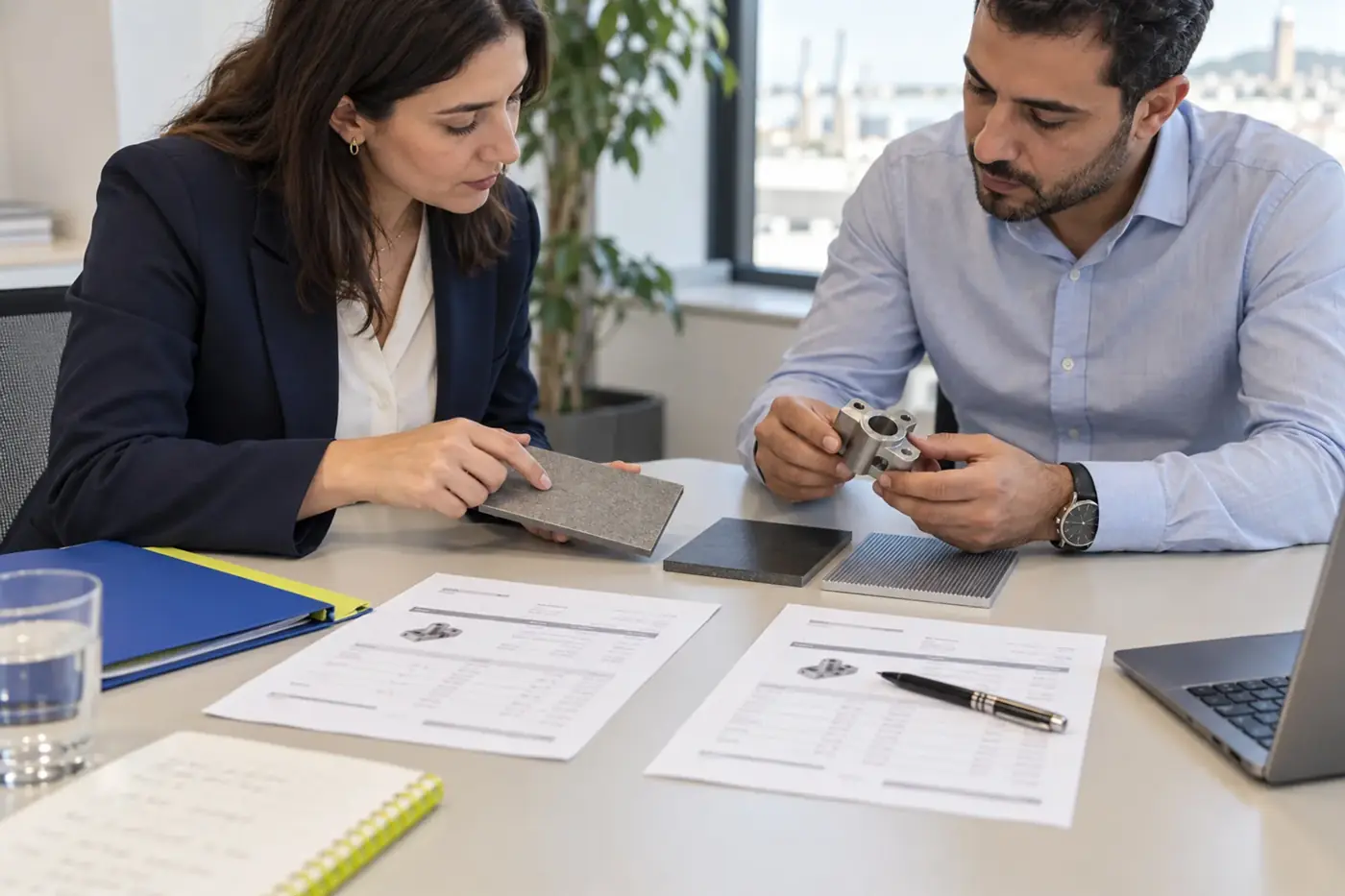Discussing a component sample with a supplier
