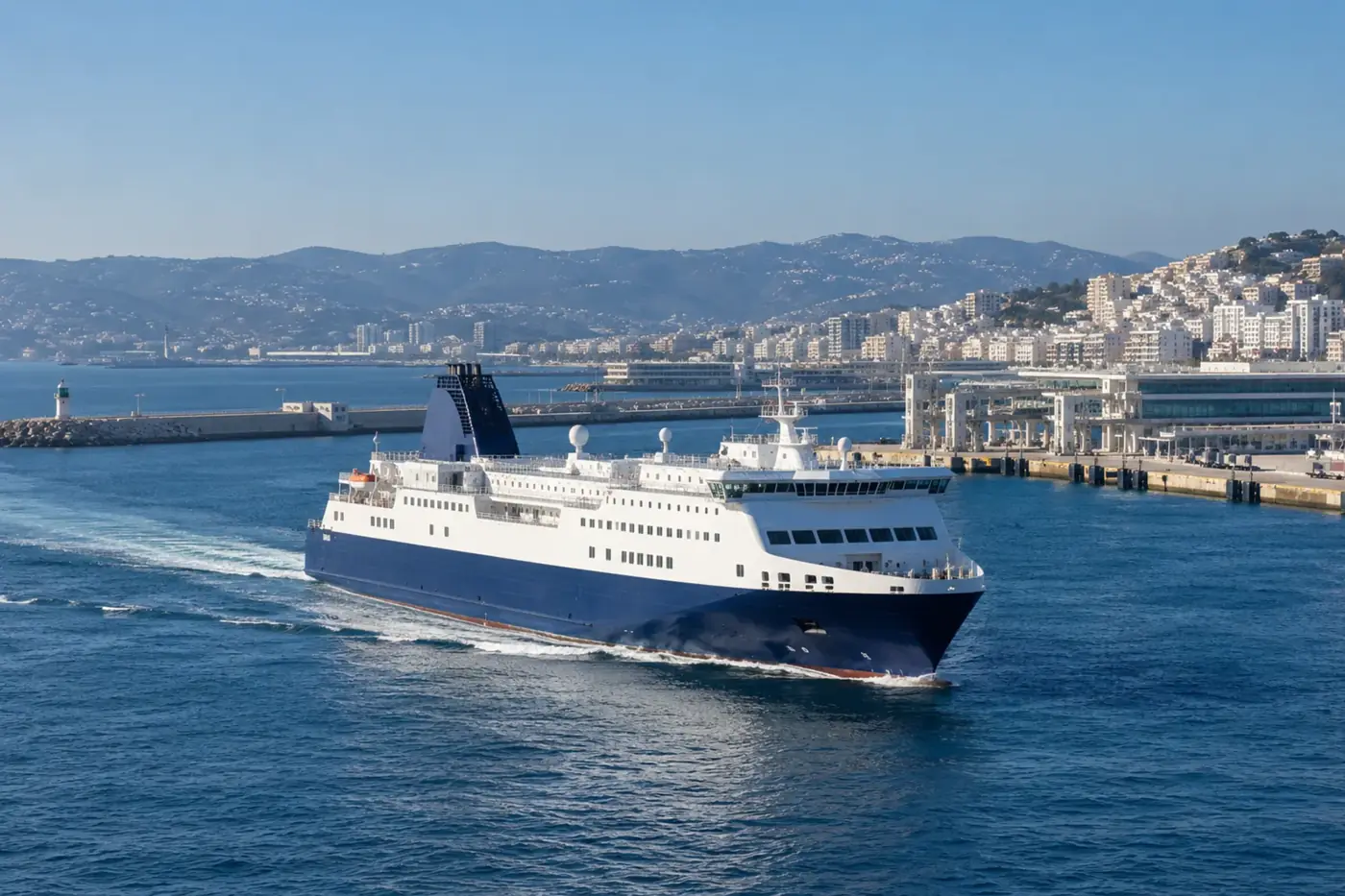Ferry arriving at the port of Tangier